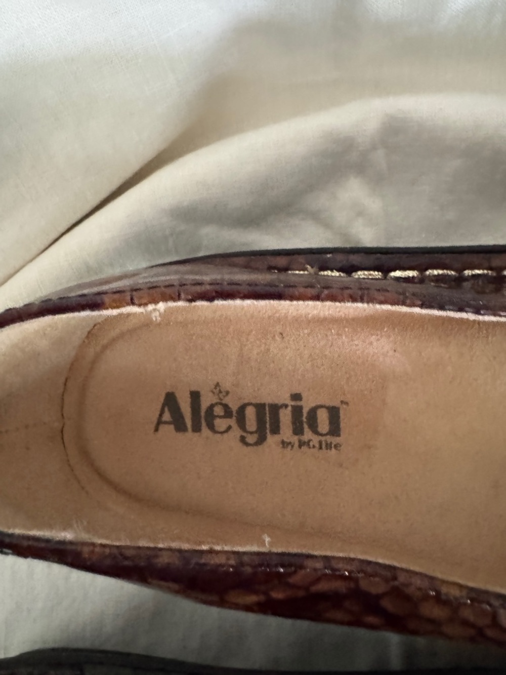 ALEGRIA FELIZ MARY JANE COMFORT SHOES BROWN SNAKE PRINT PATENT LEATHER - SIZE 41 - Picture 4 of 7